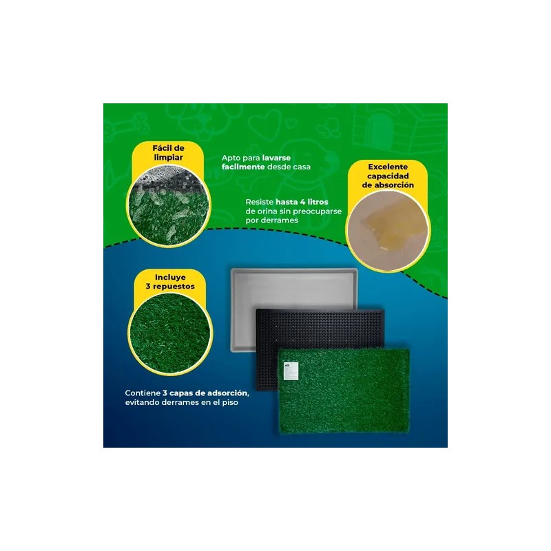 Tapete Entrenador Doggie Grass 3 Capas Grande Para Perro