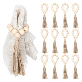 Napkin Rings Set of 12, Wooden Napkin Rings Bulk, Christmas Napkin Ring for Table Decor, Wood Bead Napkins Ring Set for Weddings, Spring Banquet, Dinner Parties, Every Day Use