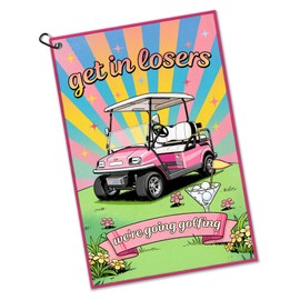 Gkodw Get in Losers We're Going Golfing Pink Golf Towel with Clip, Funny Golf Bag Accessories for Ladies, Golfing Accessories for Women, Mother's Day Birthday Retirement Gifts for Golfer Mom Grandma