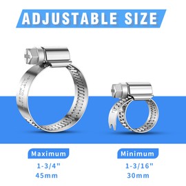 PEROMI 12PCS Heavy Duty Hose Clamps Stainless Steel 304,1-3/16" Hose Clamp to 1-3/4" Hose Clamp in (30-45mm) Adjustable Worm Gear Drive Hose Clamps, Reusable Pipe Clamp for Garden, Automotive
