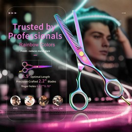 Purple Dragon Hairdressing Scissors Set Multi-Colour 5.5 Inch Hair Cutting & Thinning Scissors Kit for Men Women Kids Home Salon Barber