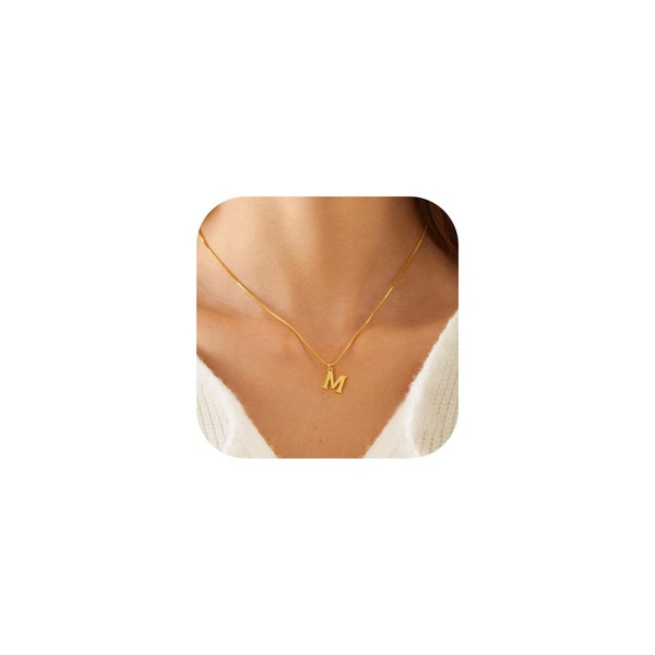 BAYLAY Gold M Initial Necklace for Women - 18K Gold