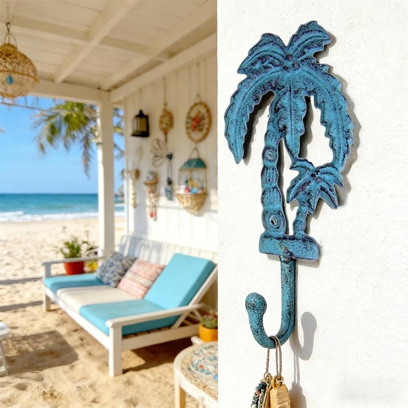 Neletao Cast Iron Hooks Outdoor Towel Hooks,Palm Tree Coat Decoration