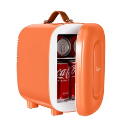 CAYNEL Mini Fridge Portable Thermoelectric 4L/6 Can AC/DC Cooler and Warmer for Skincare,Food,Beverage,Beauty & Makeup small Feidge for Bedroom,Car and Office (Orange)