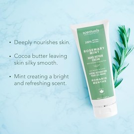 Crema de manos con aceite esencial de romero y menta, manteca de karité, manteca de cacao, aceite de argán y almendras, vitamina E y aloe vera, para h