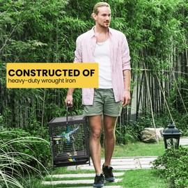 VIVOHOME 19 Inch Wrought Iron Bird Travel Carrier Cage for Parrots Conures Lovebird Cockatiel Parakeets Black