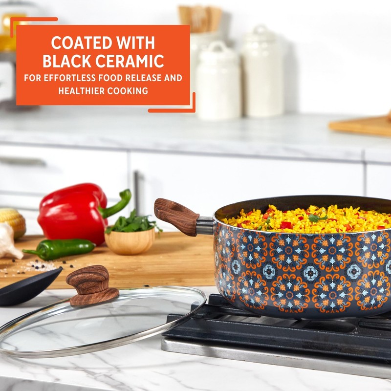 IMUSA 4.8qt Talavera Aluminum Black Ceramic Dutch Oven with Glass