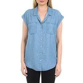 Jachs Ladies' Girlfriend Short Sleeve Tencel Blouse (M, Medium Denim)