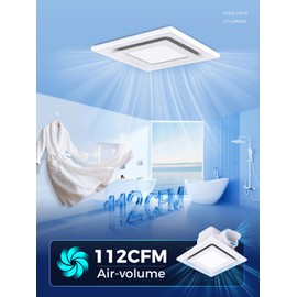 LANMEL Bathroom Exhaust Fan with Light, 10" Panel Bathroom Ceiling Ventilation Fan (8x8 Mount), 112 CFM 1.0 Sones, Quiet Square Bath Fan Light Combo for Bathrooms, Shower, Office, Restroom Etc