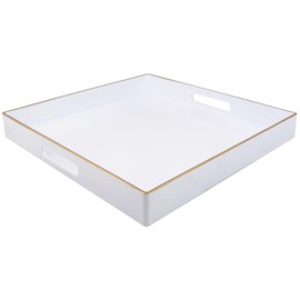 Spsyrine Decorative Tray, 13" Plastic Square Coffee Table Tray with Handles for Living Room, Ottoman, Bathroom Decor