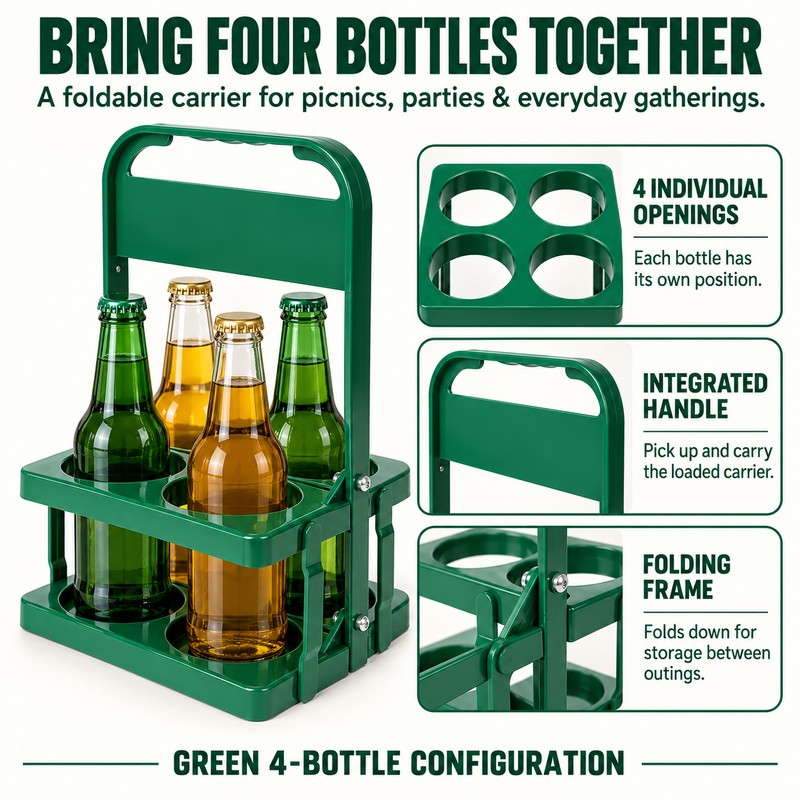 4 Bottle Beer Carrier with Handle – Foldable Reusable Drink