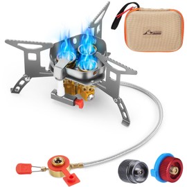 WADEO 6800W Windproof Camp Stove, Backpacking Stove with Piezo Ignition, Camping Gas Stove with Two Fuel Canister Adapter, Carry Case, Portable Stove for Outdoor Backpacking Hiking and Picnic