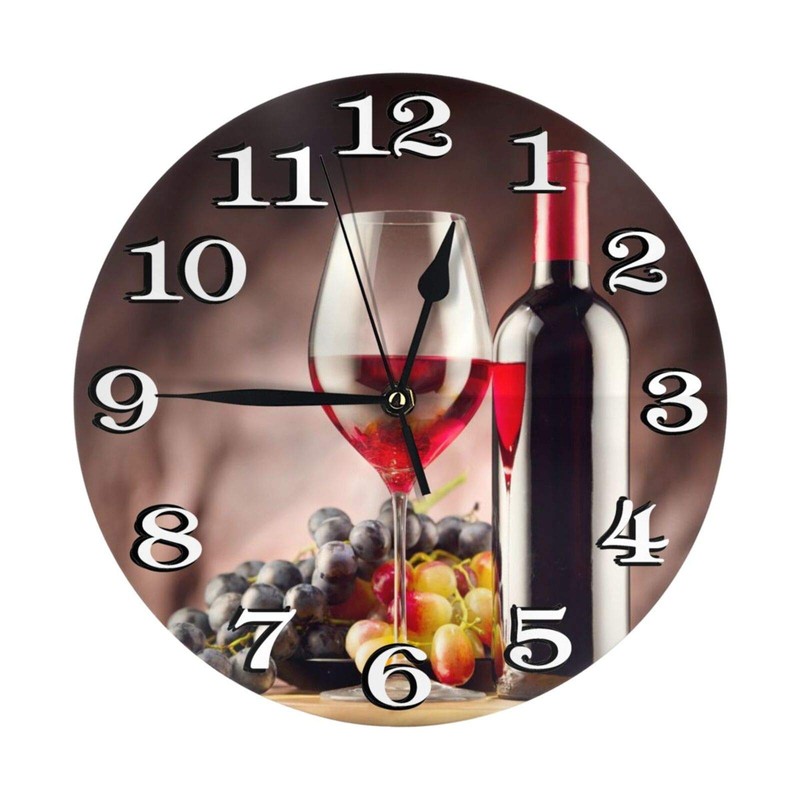 Abucaky Red Wine with Ripe Grapes Wall Clock Battery Operated