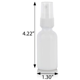1 oz Opal White Glass Boston Round White Fine Mist Sprayer Bottle (6 pack) + Funnel