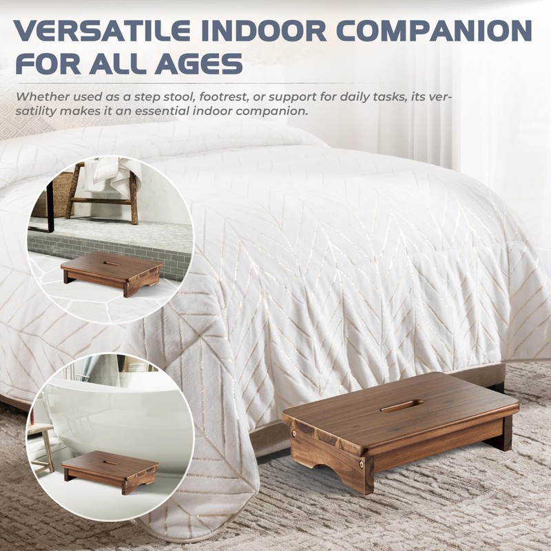 FANATU Wooden Step Stool - One Step, Heavy Duty, Nonslip,