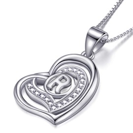 Morella Women's Necklace with Heart Pendant Letter R 925 Sterling Silver Rhodium Plated with Zirconia White in Velvet Bag