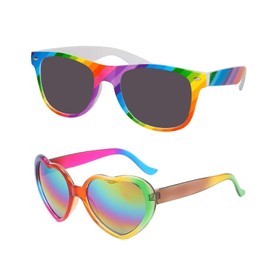 COACOM Pack of 2 Coloured Glasses, Rectangular Rainbow Heart Glasses, Creative and Fashionable, Universal for Men and Women, Party Clothing Accessories.
