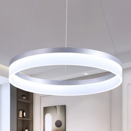 Buccleuch Modern LED Pendant Light, Dimmable Silver LED Chandelier for Dining Room Light Fixtures, 19.7 inch Modern Pendant Light for Kitchen Island, Height Adjustable Ceiling Light Fixture