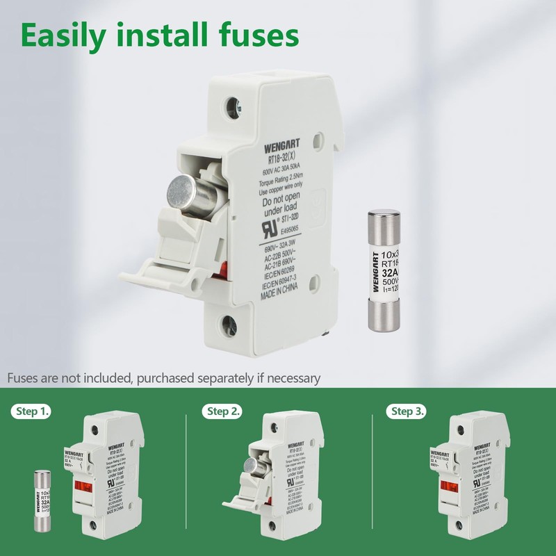 Wengart Fuse Socket RT18-32X, Suitable for RT18 RO15.1-Pin 10x38mm Fuse