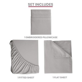 LDC Twin Sheet Set - 3 PC Brushed Microfiber Bed Sheets 16 Inches Deep Pockets - Embroidered Pillowcase - Hotel Luxury Sheets Twin Size Bed Set (Gray)