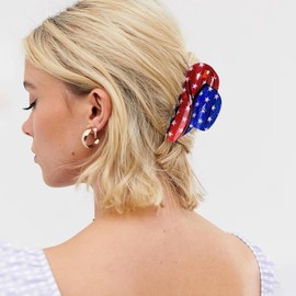 2 PCS 4th of July Hair Claw Clip Acrylic Hat Shape American Flag Nonslip Shark Clip Patriotic Hair Accessories for Women Independence Day Party