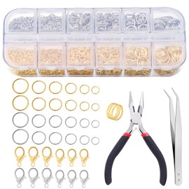 Chuyau 1503Pcs Jump Rings for Jewelry Making Supplies Necklace Clasps Kit with Open Tools Pliers Tweezers and Lobster Clasps for Jewelry Tools Repair Kit
