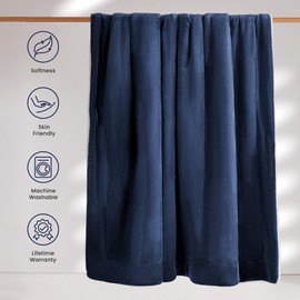 SLEEP ZONE Sherpa Fleece Blanket Queen Size(90"x90") for Bed - Fuzzy Plush Ultra Soft & Warm Blanket for All Seasons, Navy