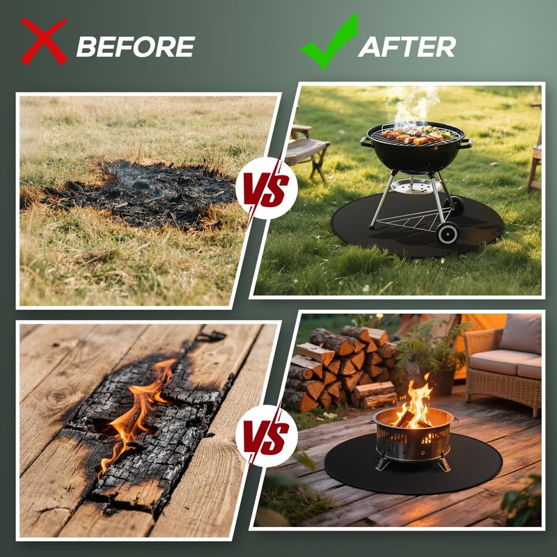 24inch Fire Pit Mat, Round Under Grill Blanket for Outdoor