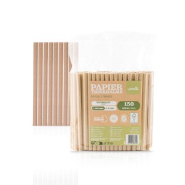Sovie Paper Straws, Natural Brown, Plastic Free, FSC-Certified, Made in Europe, Biodegradable, Diameter 8 mm, Length 15 cm, Pack of 150