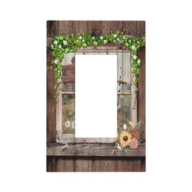 Farm Barn Farmhouse Rustic Country Flower Single Rocker/Decora Light Switch Plate Decorative 1 Gang Outlet Cover Faceplate GFCI Electrical Receptacle Wallplate Dimmer for Bathroom Home Decor