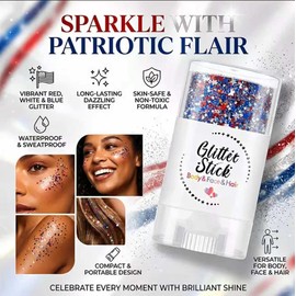 4th of July Body Glitter Stick,Perfect Sparkling Patriotic Theme Day Neon Outfit Singer Concert Music Rave Festival Party Accessories Face and Body American Flag Glitter Makeup.(Red & White & Blue)