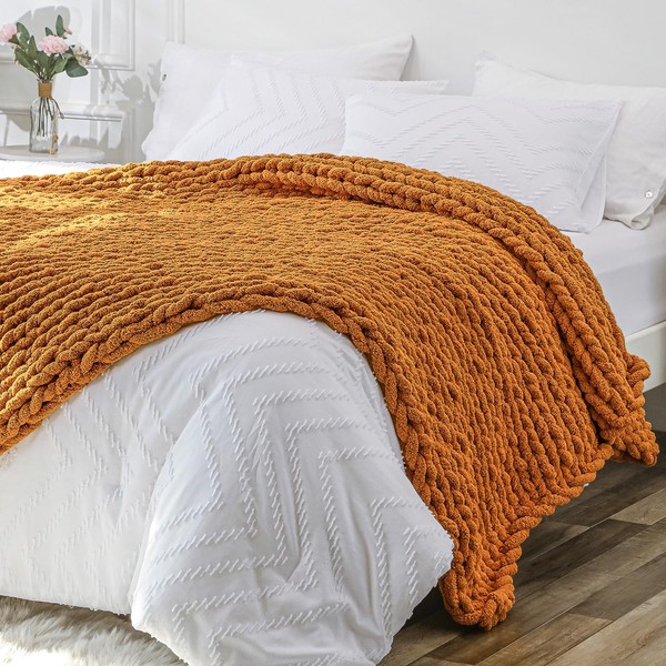 Bigacogo Chunky Knit Throw Blanket for Couch, 40x80 inches, 100%