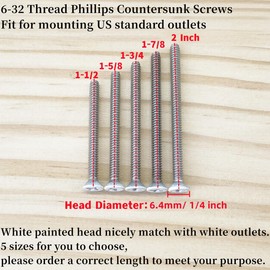 Adiyer Extra Long Outlet Screws 40pcs 6-32 x 1-3/4 Inch White Painted Electrical Outlet Extender Machine Screws for Fix Wonky and Sunken Outlets, 304 Stainless Steel