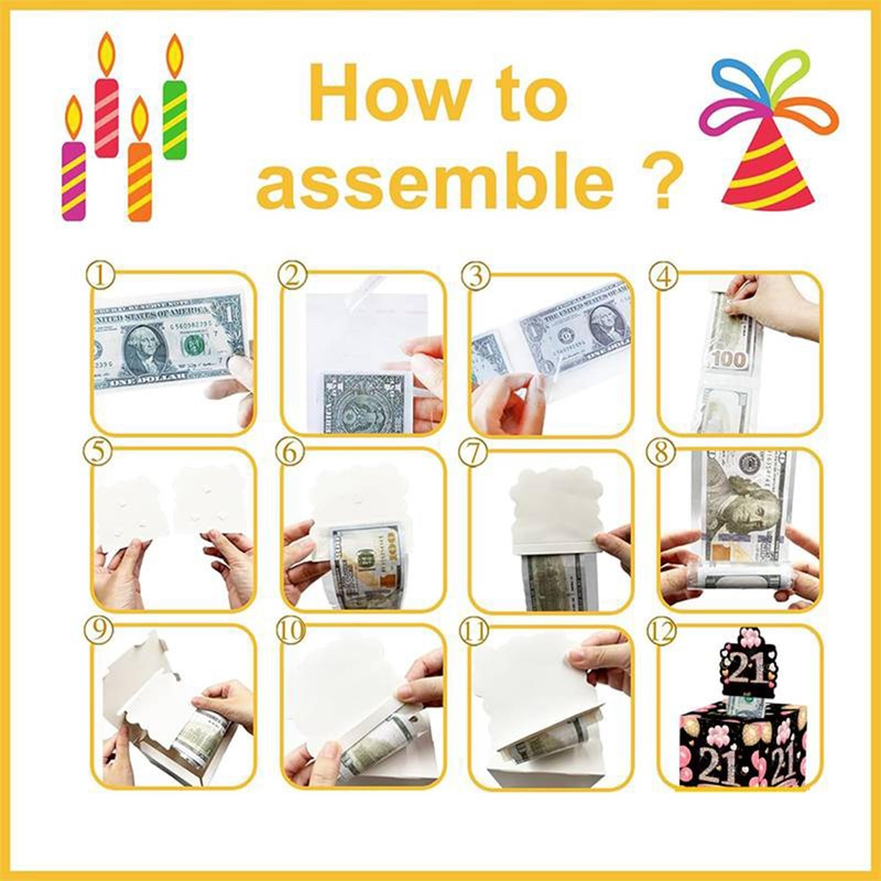 21st Birthday Money Box - Black Pink Pull Surprise Cash