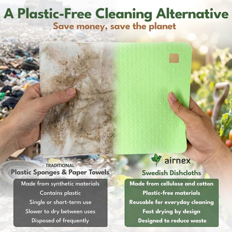 AIRNEX 5 Pack Swedish Dishcloths for Kitchen - Eco-Concious Reusable