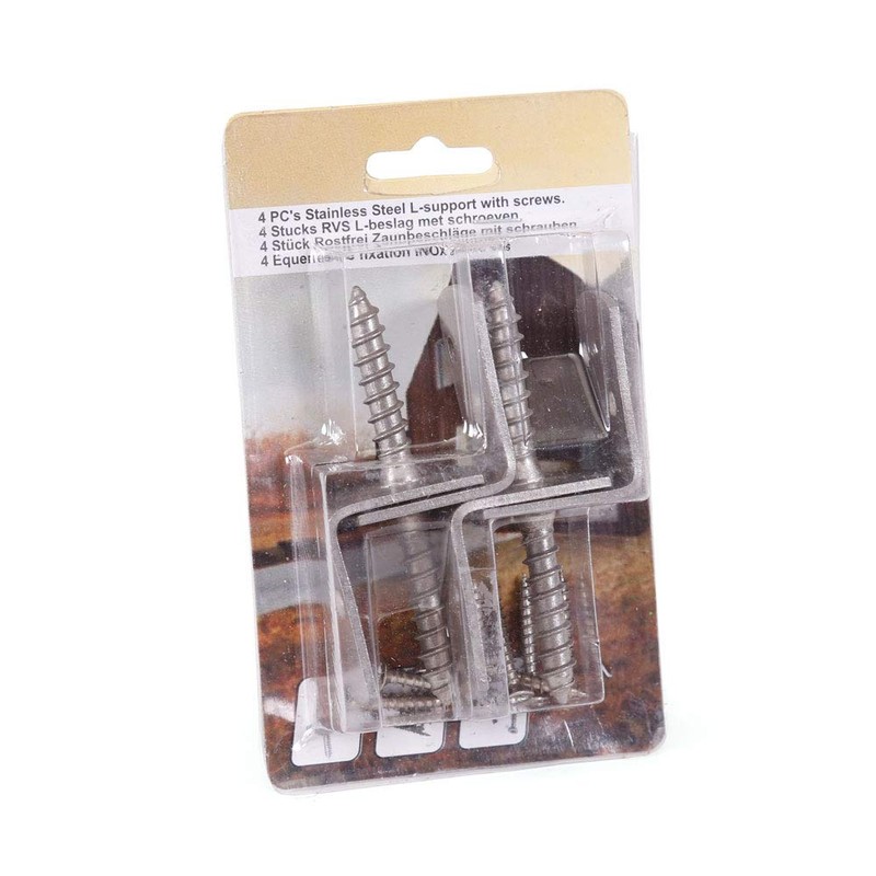 Set of 4 Braided Fence Brackets Angled Stainless Steel L-Shape