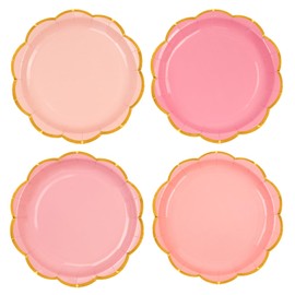 EVYIENEN 48pcs Dusty Pink Paper Plates,7inch Disposable Gold Foil Gradient Color Scalloped Dessert Paper Plate for Party Bridal Baby Girl Shower Graduation Wedding Supplies,4 Colours