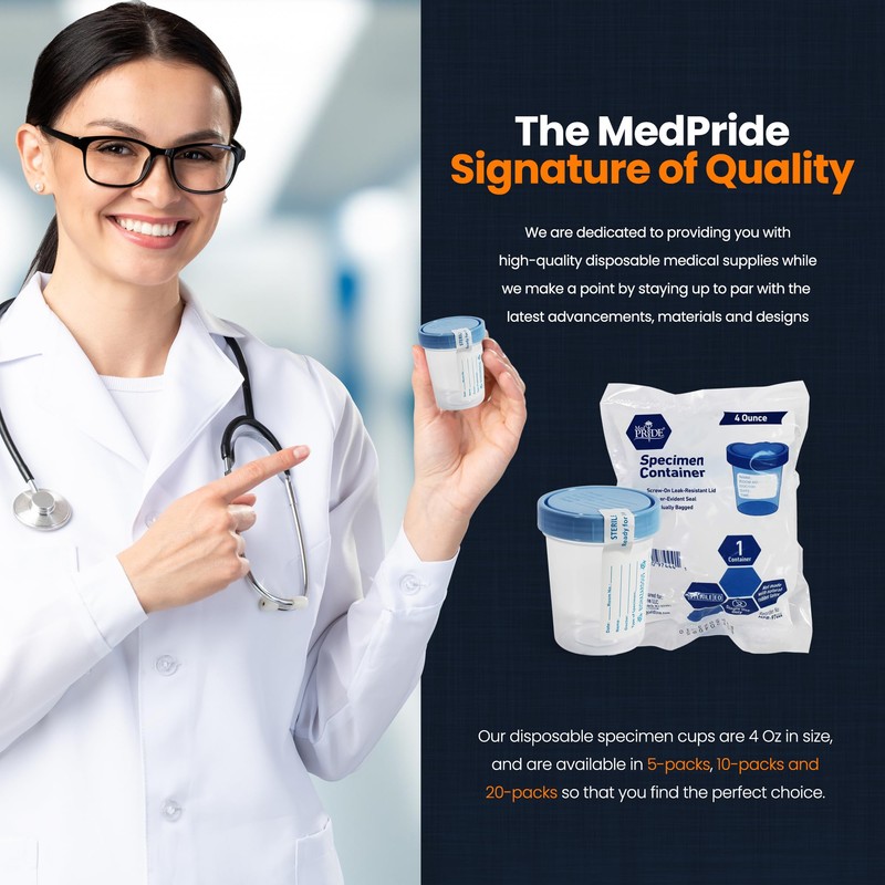 MED PRIDE Disposable Specimen Cups 10-Pack| High-Grade Silicone, Sterile, Individually
