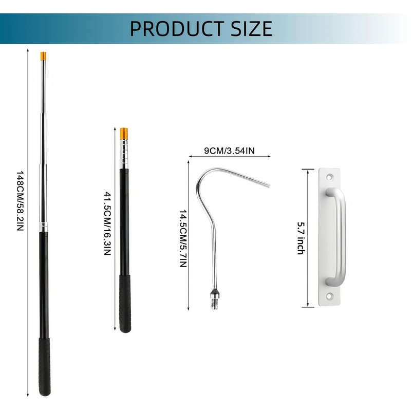 Attic Pull Down Hook, 60 Inch Telescopic Rod with Multi-Section