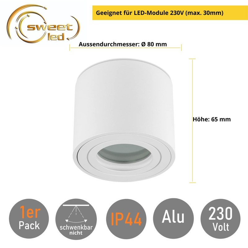 Sweet Led Ceiling Spotlight IP44 Flat Bathroom Aluminium Mounting Frame