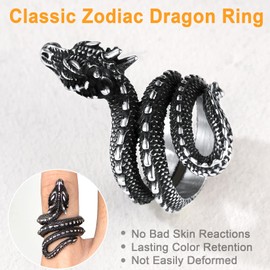 Stainless Steel Vintage Dragon Ring for Men Cocktail Party Statement Biker Ring Rero Jewelry Full Dragon Wrap Rings, Size 9