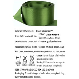 Olive Green Satin Ribbon - 50mm Wide - 2.5 Meters - Many Colours - BUY 3 & Get 1 Free