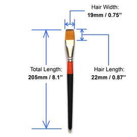 ONE HAPPY CHOICE 3/4 Inch Flat Paint Brush, Pack of 6, Premium Quality Synthetic Sable Hair for Acrylic Watercolour Oil Gouache Painting by Students, Professionals and Artists