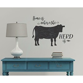 Home Where Herd is Cow Wall Art Vinyl Decal Stickers Farmer Quote 23x17-Inch Black