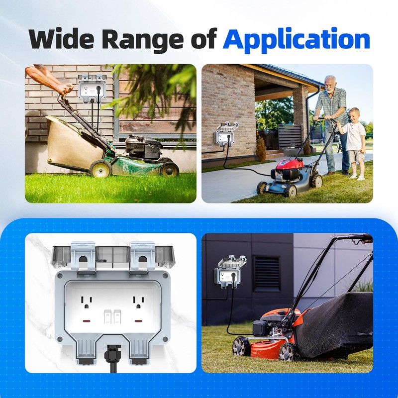 Outdoor Power Outlet Box with 26.3Ft Extension Cord, NEMA 5-15R,