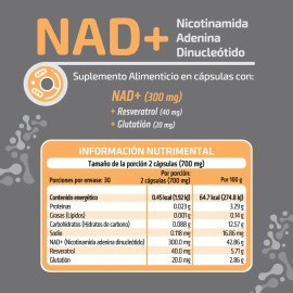 HEALTHADDICTION - NAD+ 300 mg – Suplemento Alimenticio con Resveratrol y Glutatión – Cápsulas de 350 mg – Fórmula Natural, Sin Gluten y Sin Azúcar Aña