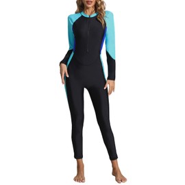 Halcurt Full Body Rash Guard Women Quick Dry 1 PC Front Zipper Winter Swimsuit Blue Black S