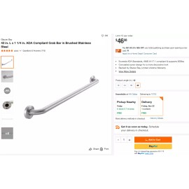 Glacier Bay 42 in. L 1 1/4 in. ADA Compliant Grab Bar in Brushed Stainless Steel