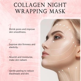 LOYOTICE Collagen Overnight Wrapping Peel Off Facial Mask Pack,Hydrates and Tightens Skin,Reduces Sagging,Elasticity & Hydration Care with Brush 2.54 fl.oz