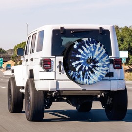 Delerain Spare Tire Cover with Backup Camera Hole Blue Tie Dyed Wheel Covers Waterproof Dust-Proof UV Sun Universal Fit for Jeep Trailer RV SUV Truck (17 Inch for Diameter 31"-33")
